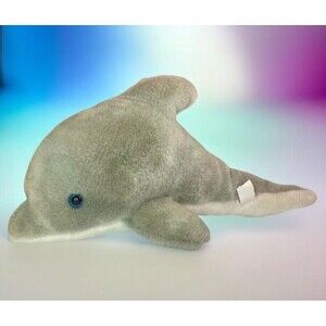 Six Flags Exclusive Dolphin Plush Grey White Blue Eyes Stuffed Animal Toy